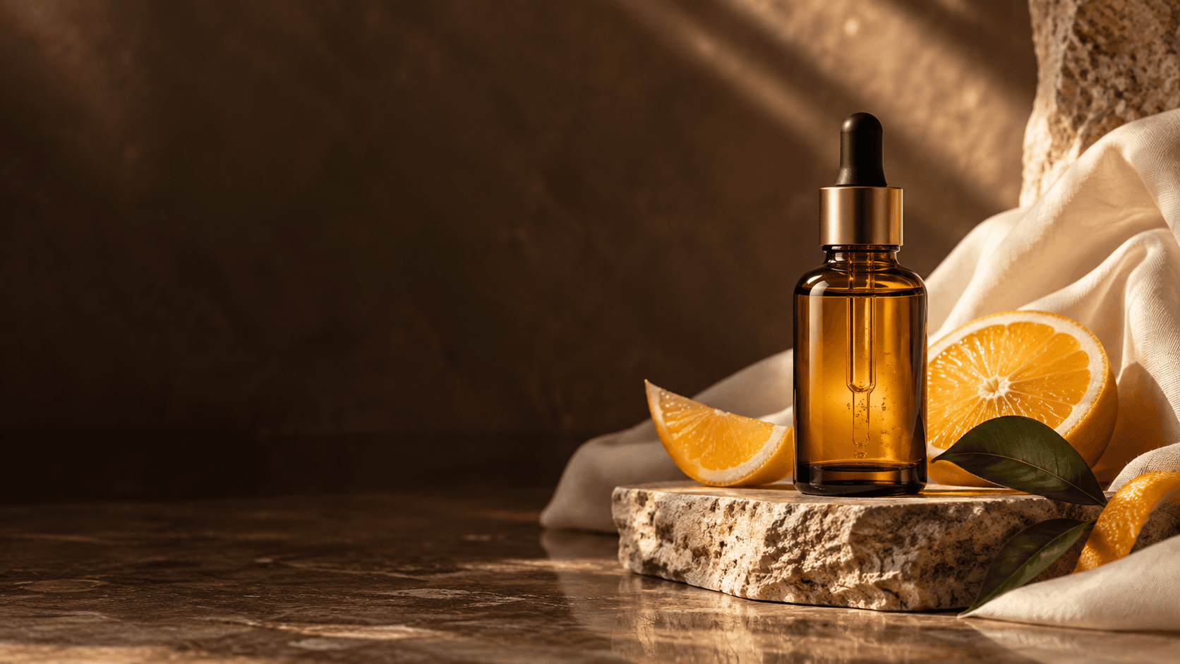 Beauty product displayed in a warm studio setting