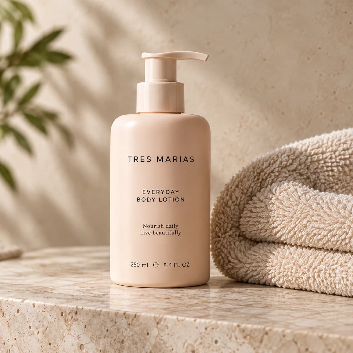 Everyday Body Lotion beside soft towels